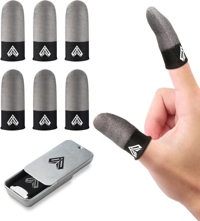 LAYASIMON 6PCS Gaming Finger Sleeves. 0.29MM Silver Fiber, Anti Sweat, Extremely Thin,Breathable Touchscreen dedales Gamer Finger Cover Thumb Sleeve Fit Phone Game Tablet Devices. - Image 1